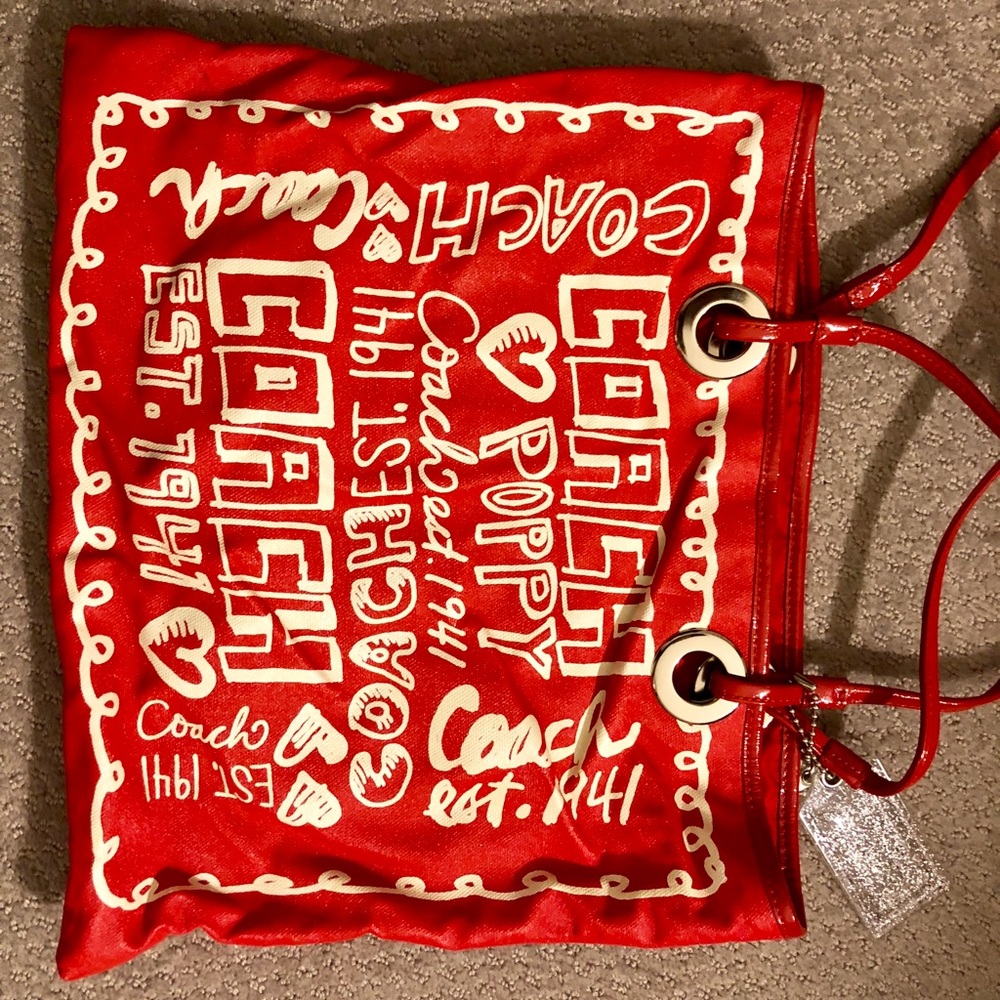 Coach Red Printed Poppy Tote